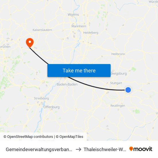 Gemeindeverwaltungsverband Plochingen to Thaleischweiler-Wallhalben map