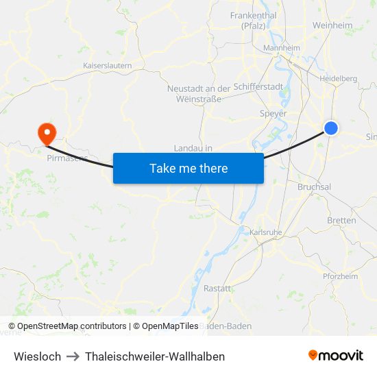 Wiesloch to Thaleischweiler-Wallhalben map