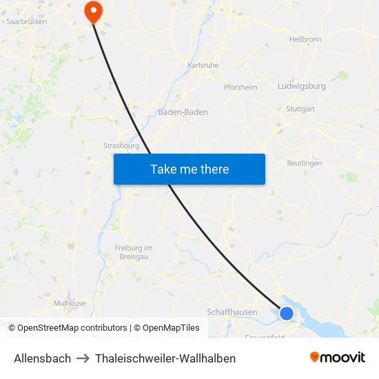 Allensbach to Thaleischweiler-Wallhalben map