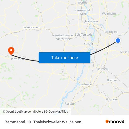 Bammental to Thaleischweiler-Wallhalben map