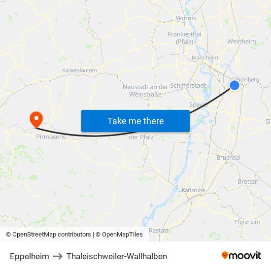 Eppelheim to Thaleischweiler-Wallhalben map