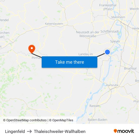 Lingenfeld to Thaleischweiler-Wallhalben map