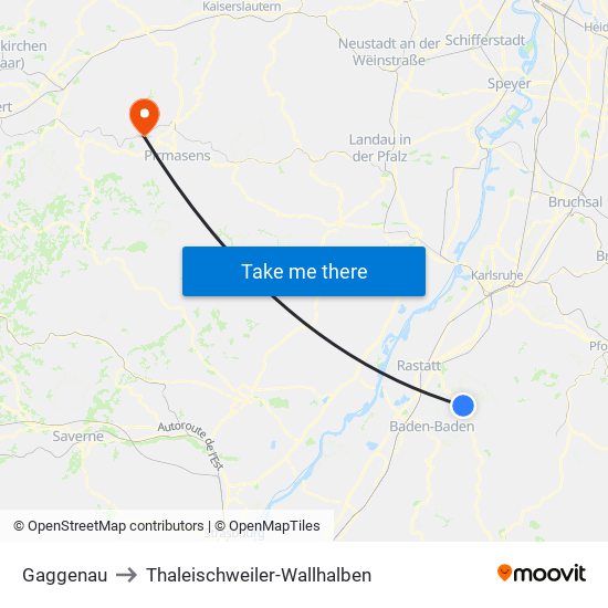 Gaggenau to Thaleischweiler-Wallhalben map