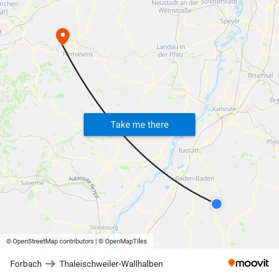 Forbach to Thaleischweiler-Wallhalben map