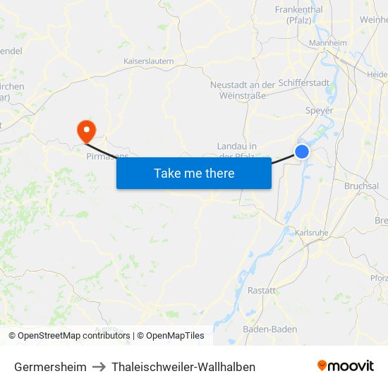 Germersheim to Thaleischweiler-Wallhalben map