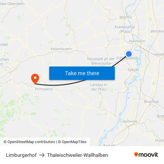 Limburgerhof to Thaleischweiler-Wallhalben map