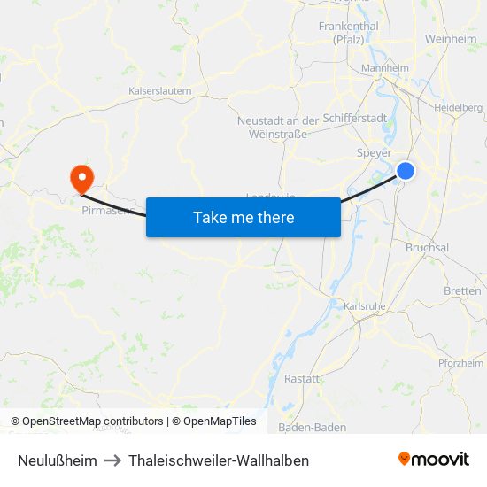 Neulußheim to Thaleischweiler-Wallhalben map