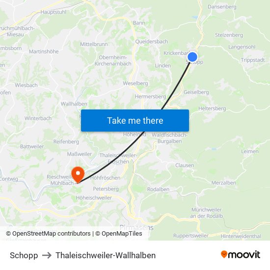 Schopp to Thaleischweiler-Wallhalben map