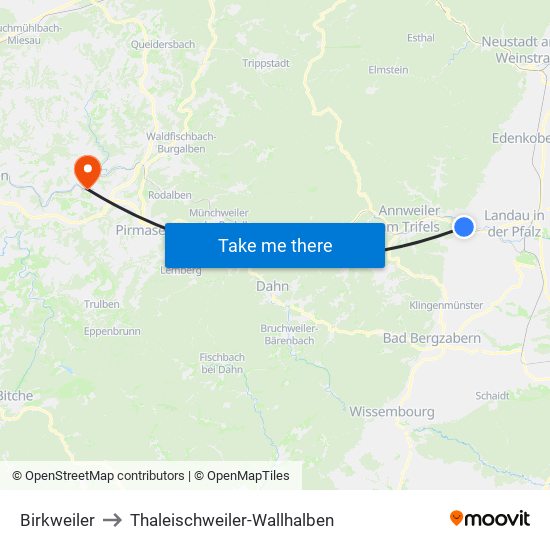 Birkweiler to Thaleischweiler-Wallhalben map