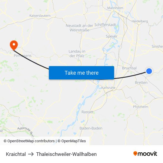 Kraichtal to Thaleischweiler-Wallhalben map