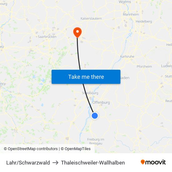 Lahr/Schwarzwald to Thaleischweiler-Wallhalben map