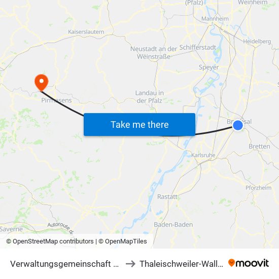 Verwaltungsgemeinschaft Bruchsal to Thaleischweiler-Wallhalben map