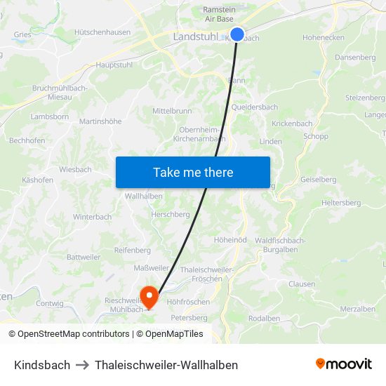 Kindsbach to Thaleischweiler-Wallhalben map