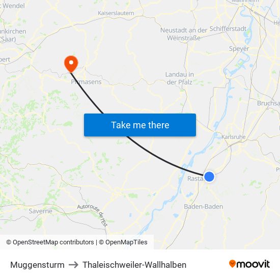 Muggensturm to Thaleischweiler-Wallhalben map