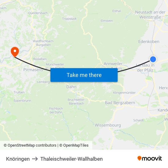 Knöringen to Thaleischweiler-Wallhalben map