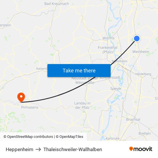 Heppenheim to Thaleischweiler-Wallhalben map