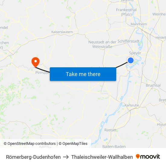 Römerberg-Dudenhofen to Thaleischweiler-Wallhalben map