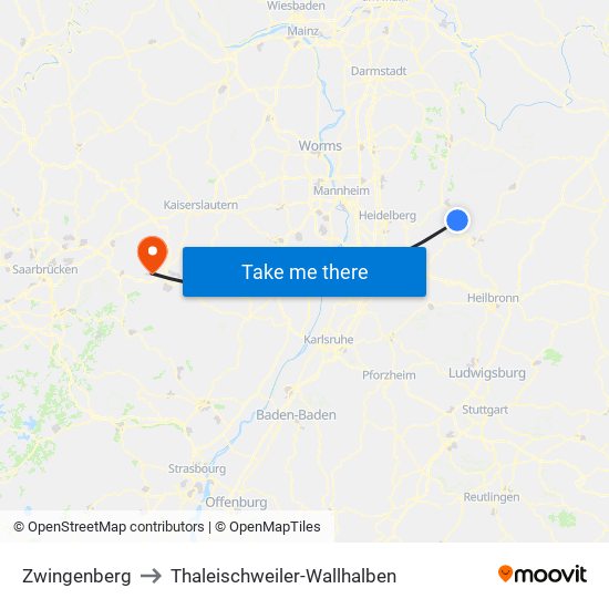 Zwingenberg to Thaleischweiler-Wallhalben map