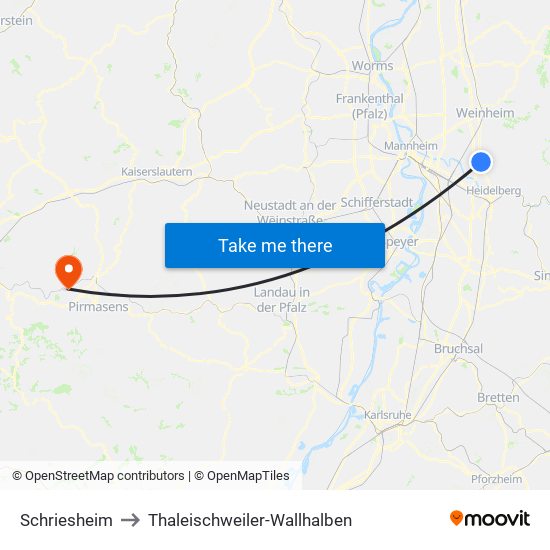 Schriesheim to Thaleischweiler-Wallhalben map
