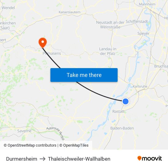 Durmersheim to Thaleischweiler-Wallhalben map