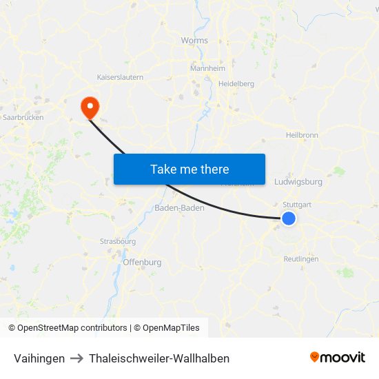 Vaihingen to Thaleischweiler-Wallhalben map