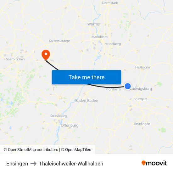 Ensingen to Thaleischweiler-Wallhalben map