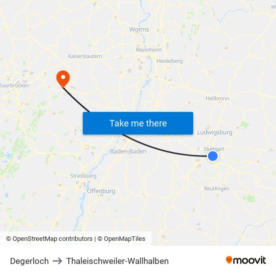 Degerloch to Thaleischweiler-Wallhalben map