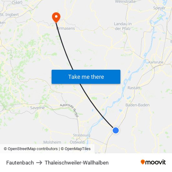 Fautenbach to Thaleischweiler-Wallhalben map