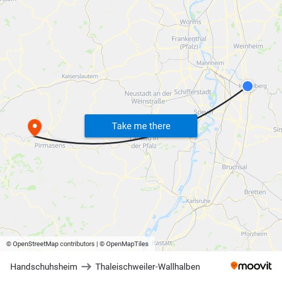 Handschuhsheim to Thaleischweiler-Wallhalben map
