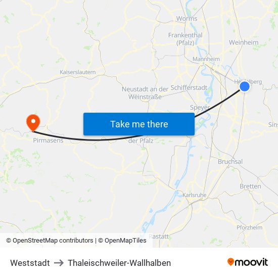 Weststadt to Thaleischweiler-Wallhalben map