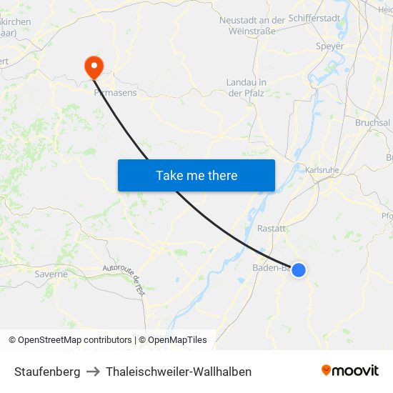 Staufenberg to Thaleischweiler-Wallhalben map