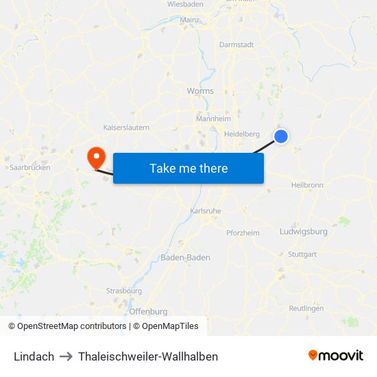 Lindach to Thaleischweiler-Wallhalben map