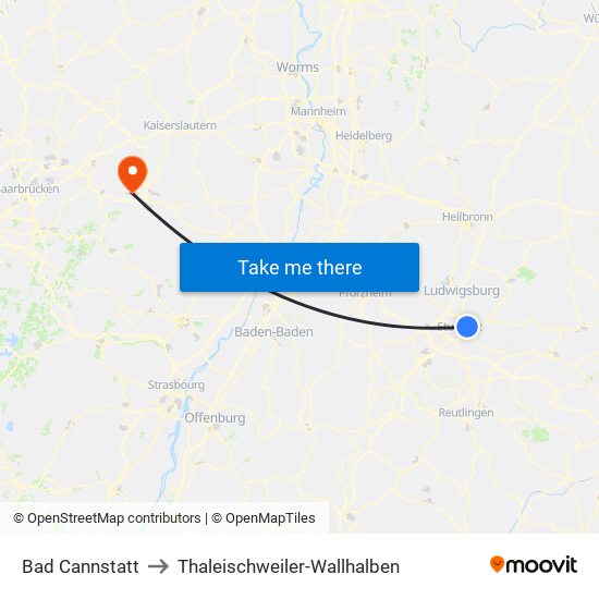 Bad Cannstatt to Thaleischweiler-Wallhalben map