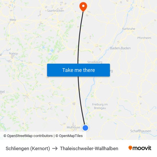 Schliengen (Kernort) to Thaleischweiler-Wallhalben map