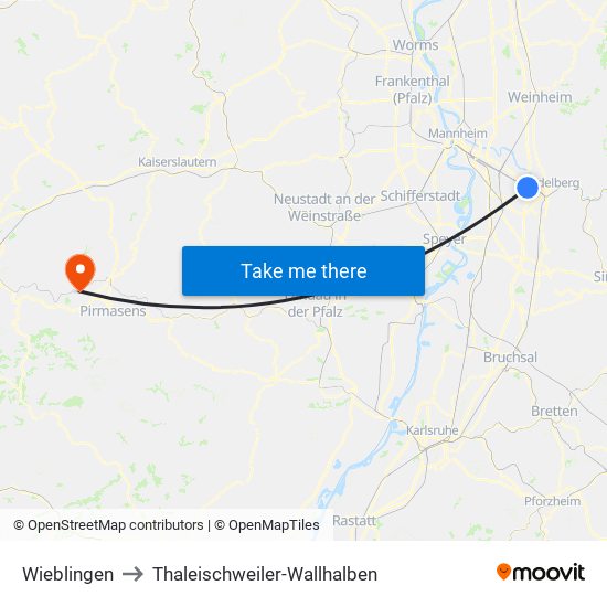 Wieblingen to Thaleischweiler-Wallhalben map