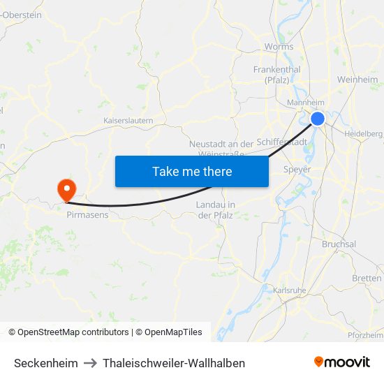 Seckenheim to Thaleischweiler-Wallhalben map