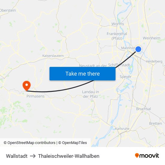 Wallstadt to Thaleischweiler-Wallhalben map