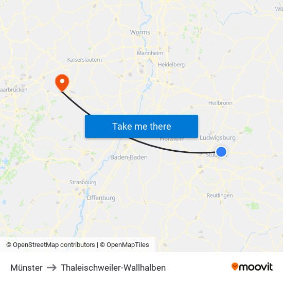Münster to Thaleischweiler-Wallhalben map