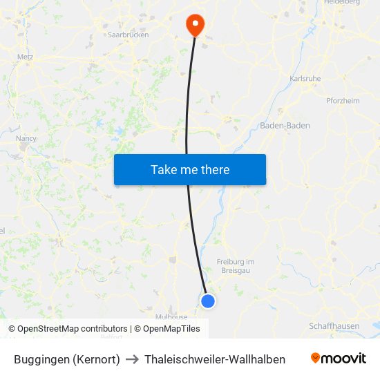 Buggingen (Kernort) to Thaleischweiler-Wallhalben map