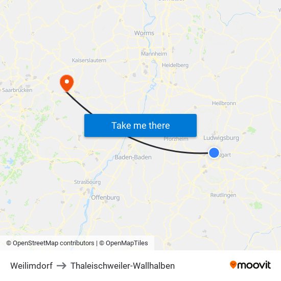 Weilimdorf to Thaleischweiler-Wallhalben map