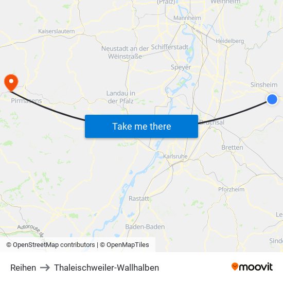 Reihen to Thaleischweiler-Wallhalben map