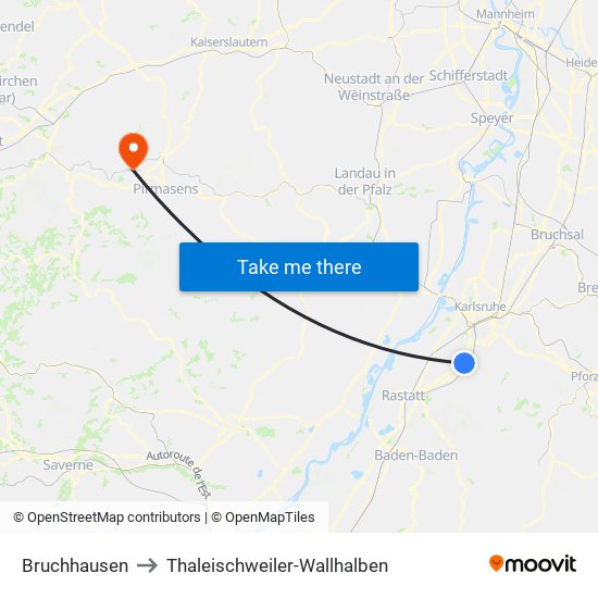 Bruchhausen to Thaleischweiler-Wallhalben map