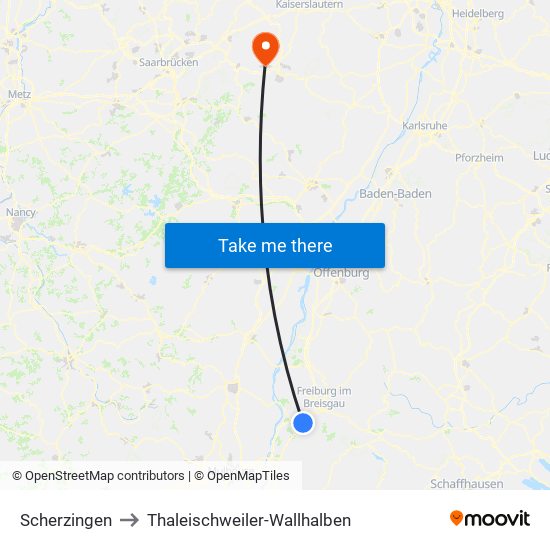 Scherzingen to Thaleischweiler-Wallhalben map