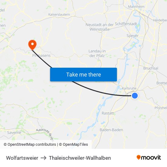 Wolfartsweier to Thaleischweiler-Wallhalben map