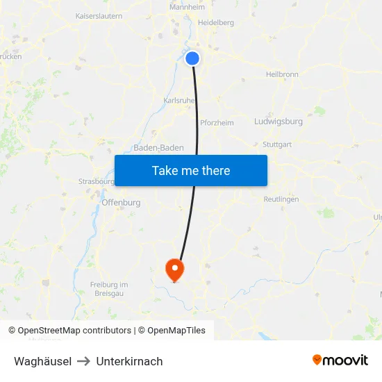 Waghäusel to Unterkirnach map