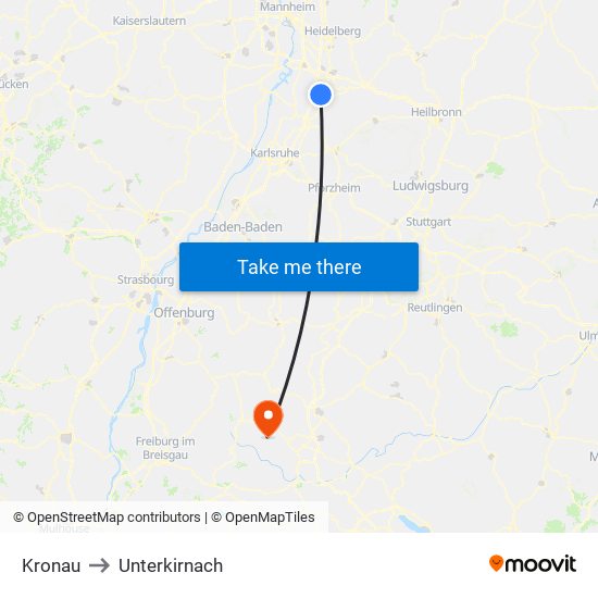 Kronau to Unterkirnach map