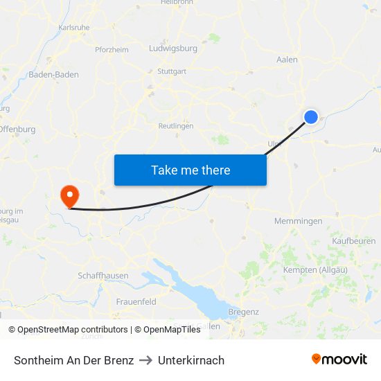 Sontheim An Der Brenz to Unterkirnach map