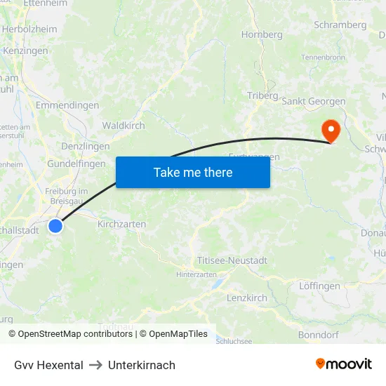 Gvv Hexental to Unterkirnach map