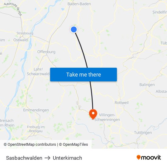 Sasbachwalden to Unterkirnach map