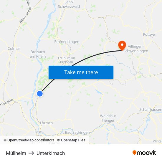 Müllheim to Unterkirnach map